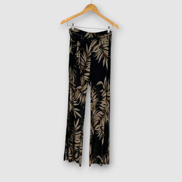 Revamped Pants - ReVamped Wide Leg Flare Tropical Palm Print Tie Waist Pants